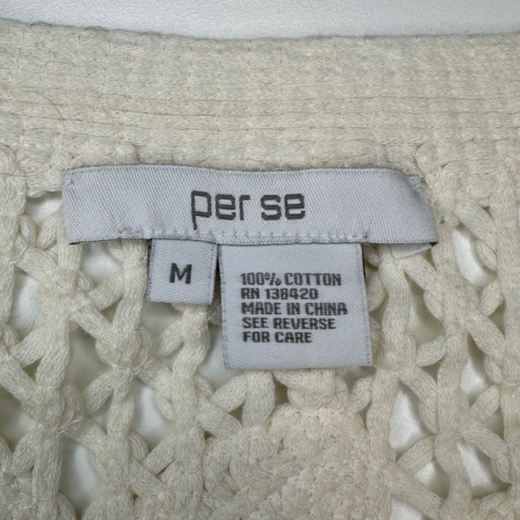 Per Se cream cotton scroll pattern knit cardigan. Size M. Excellent condition! - Picture 8 of 13